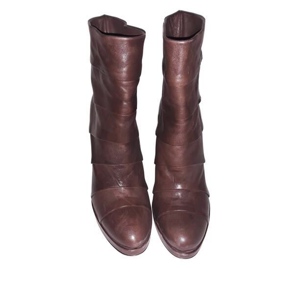 Just Cavalli Sz 39 Brown Tiered Genuine Leather Boots / Booties - Picture 5 of 9